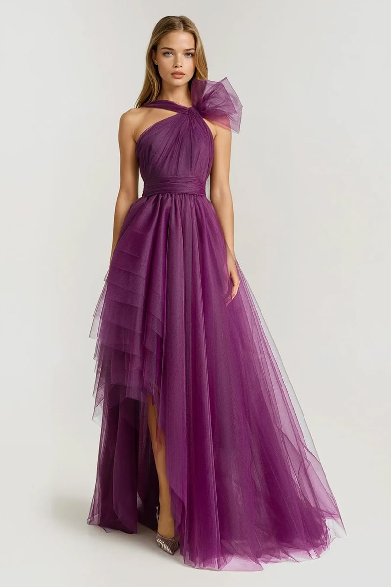 Seraphina One-Shoulder Layered Tulle Maxi Dress | Jewelclues #color_purple