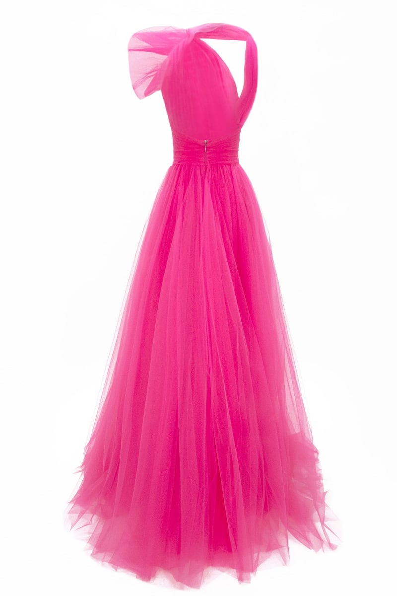 Seraphina One-Shoulder Layered Tulle Maxi Dress | Jewelclues #color_hot pink