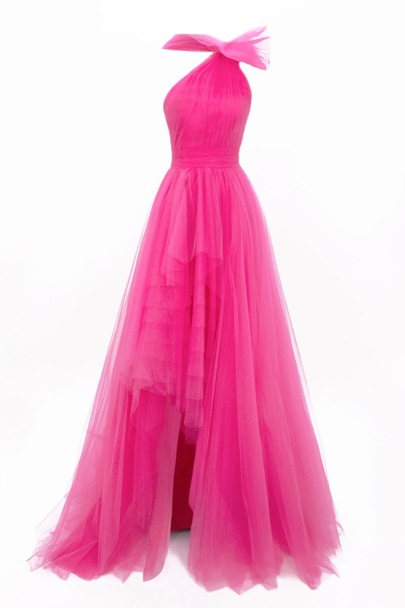 Seraphina One-Shoulder Layered Tulle Maxi Dress | Jewelclues #color_hot pink