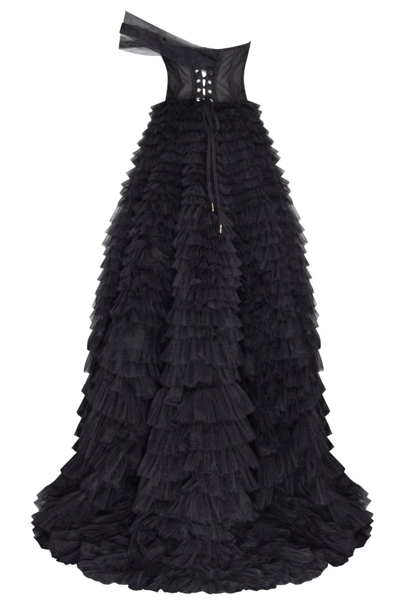 Seraphina One-Shoulder Tulle Ball Gown | Jewelclues - Black