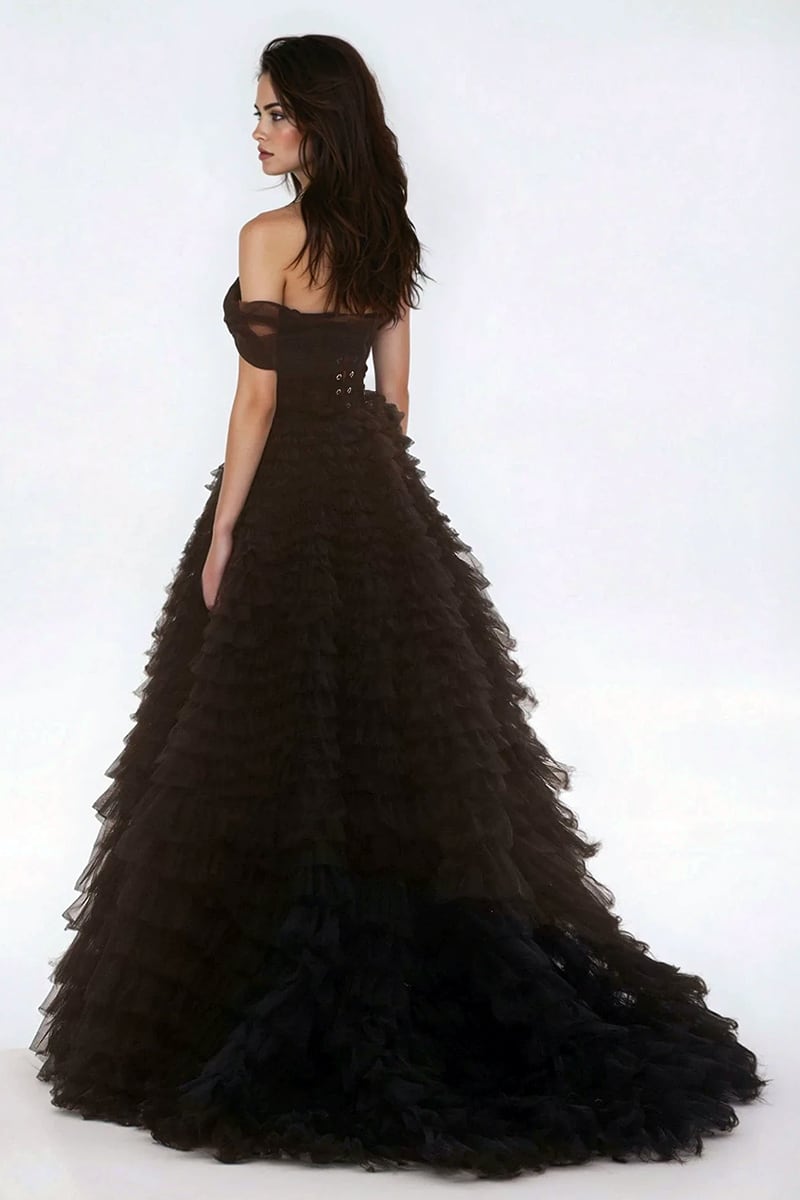 Seraphina One-Shoulder Tulle Ball Gown | Jewelclues - Black