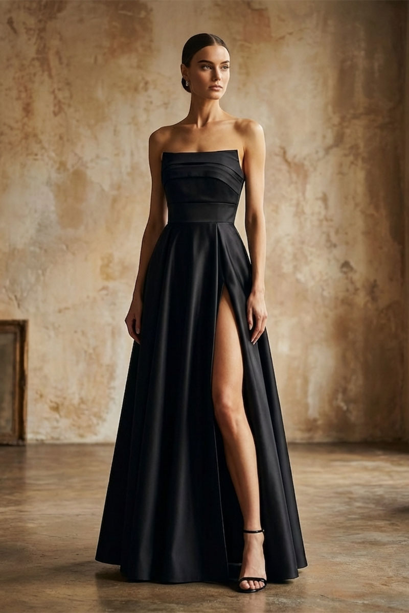 Serena Black Satin Gown | Jewelclues
