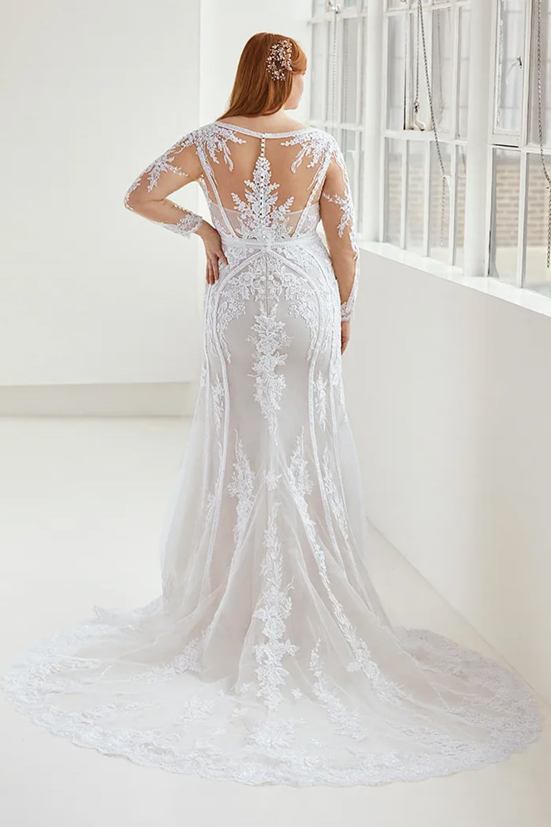 Serene Long-Sleeve Wedding Dress | Jewelclues #color_white