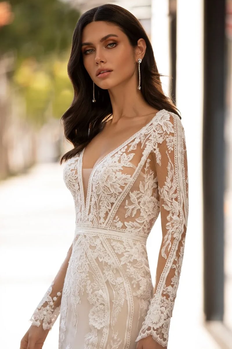Serene Long-Sleeve Wedding Dress | Jewelclues #color_ivory