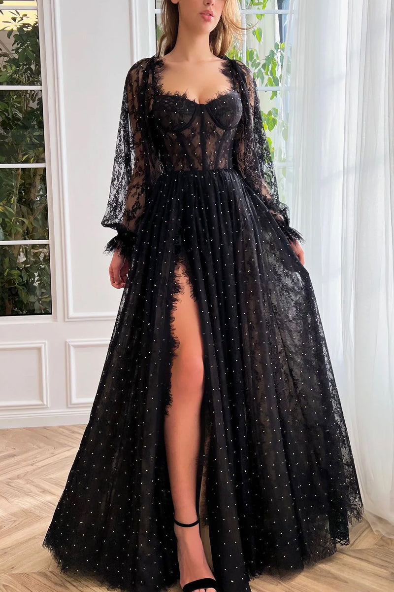 Serenity Black Long Sleeve Maxi Dress | Jewelclues