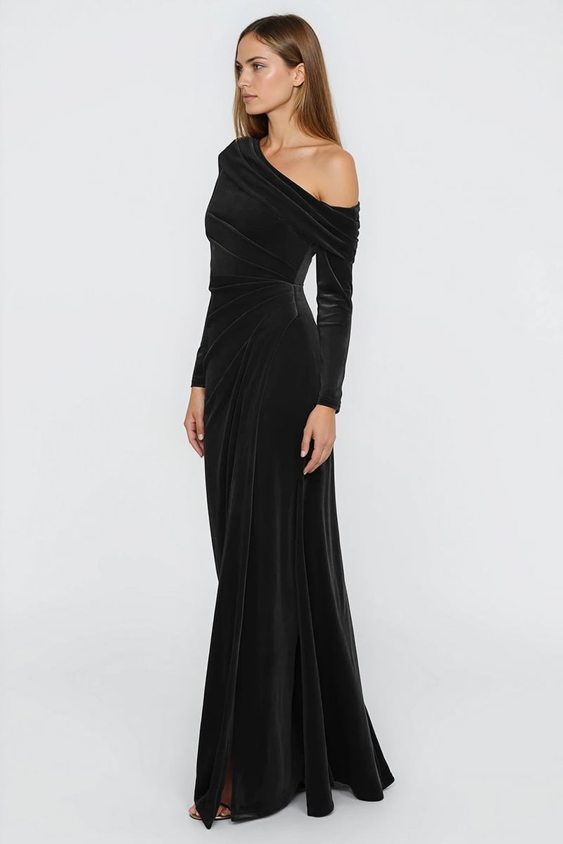 Serenity One-Shoulder Velvet Gown | Jewelclues