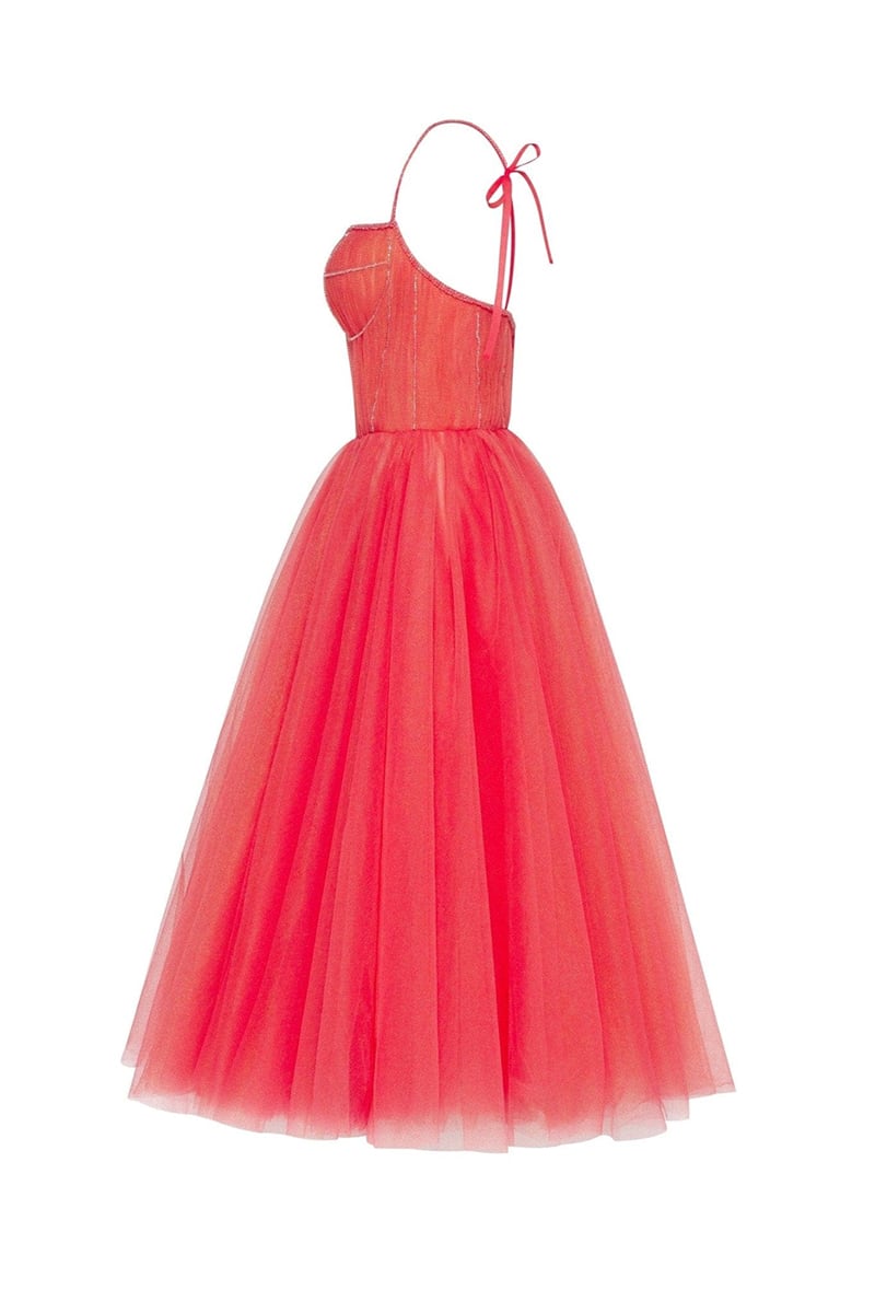 Sidney Tie-Strap Tulle Midi Dress | Jewelclues #color_coral