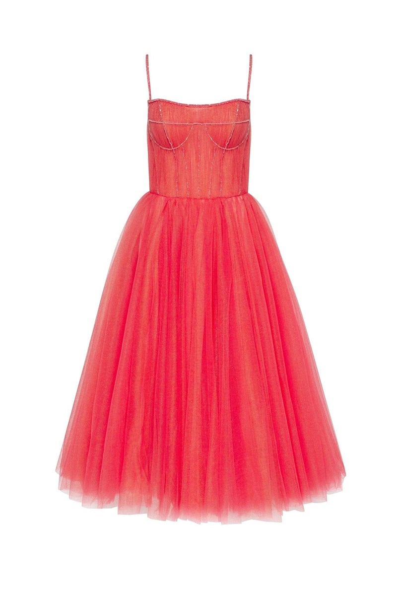 Sidney Tie-Strap Tulle Midi Dress | Jewelclues #color_coral