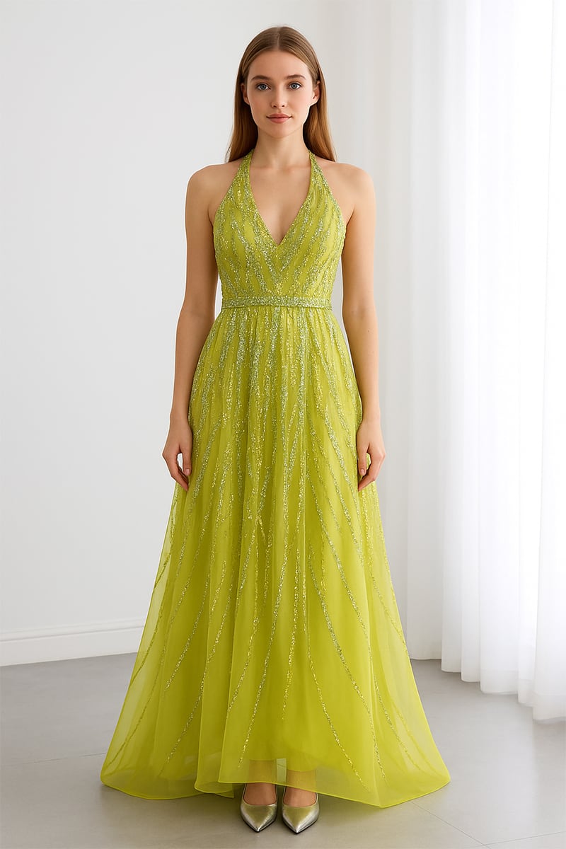 Soiree Charm Jewel Tone Maxi Dress | Jewelclues #color_lime green