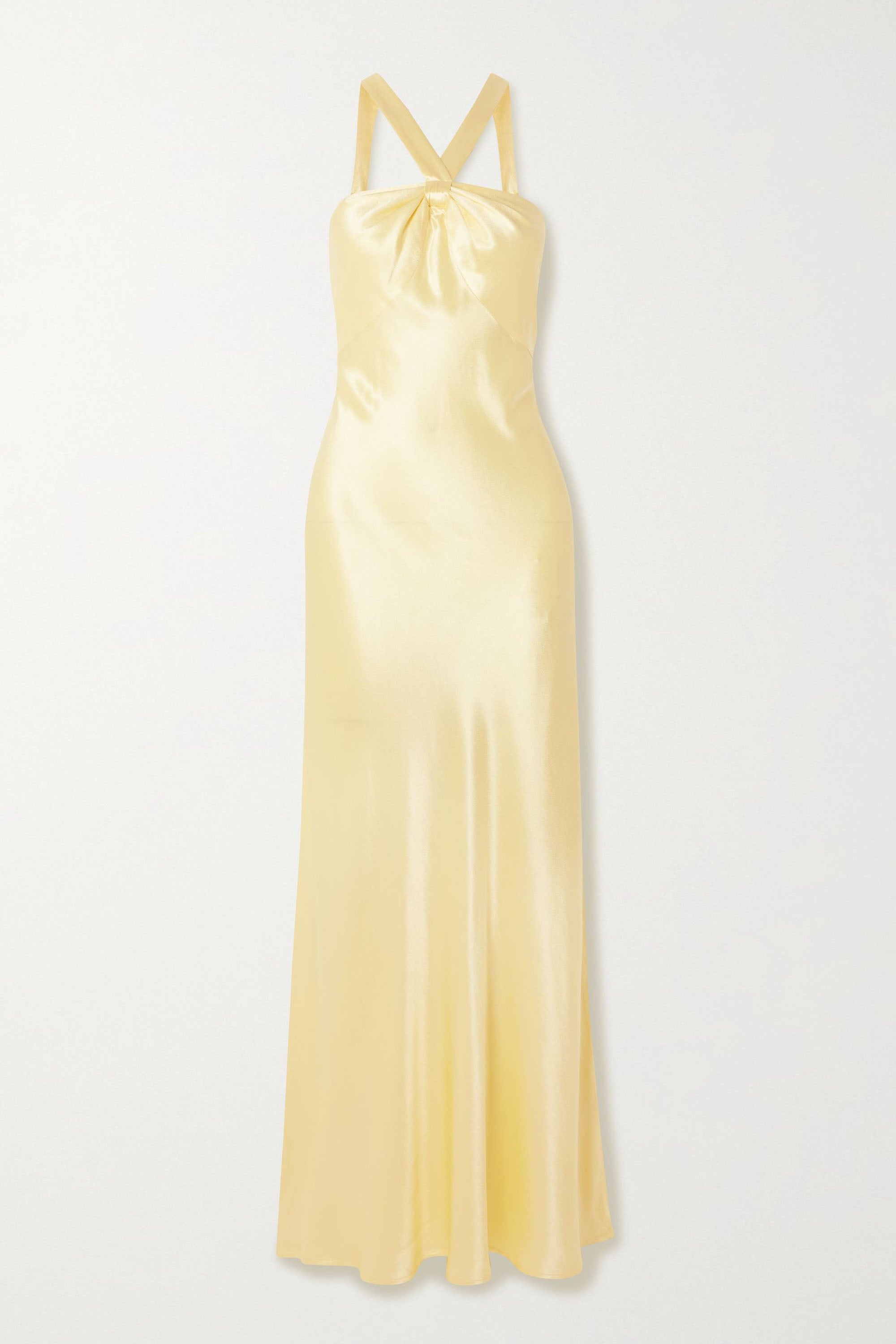 Solene Buttermilk Satin Maxi Dress | JewelClues