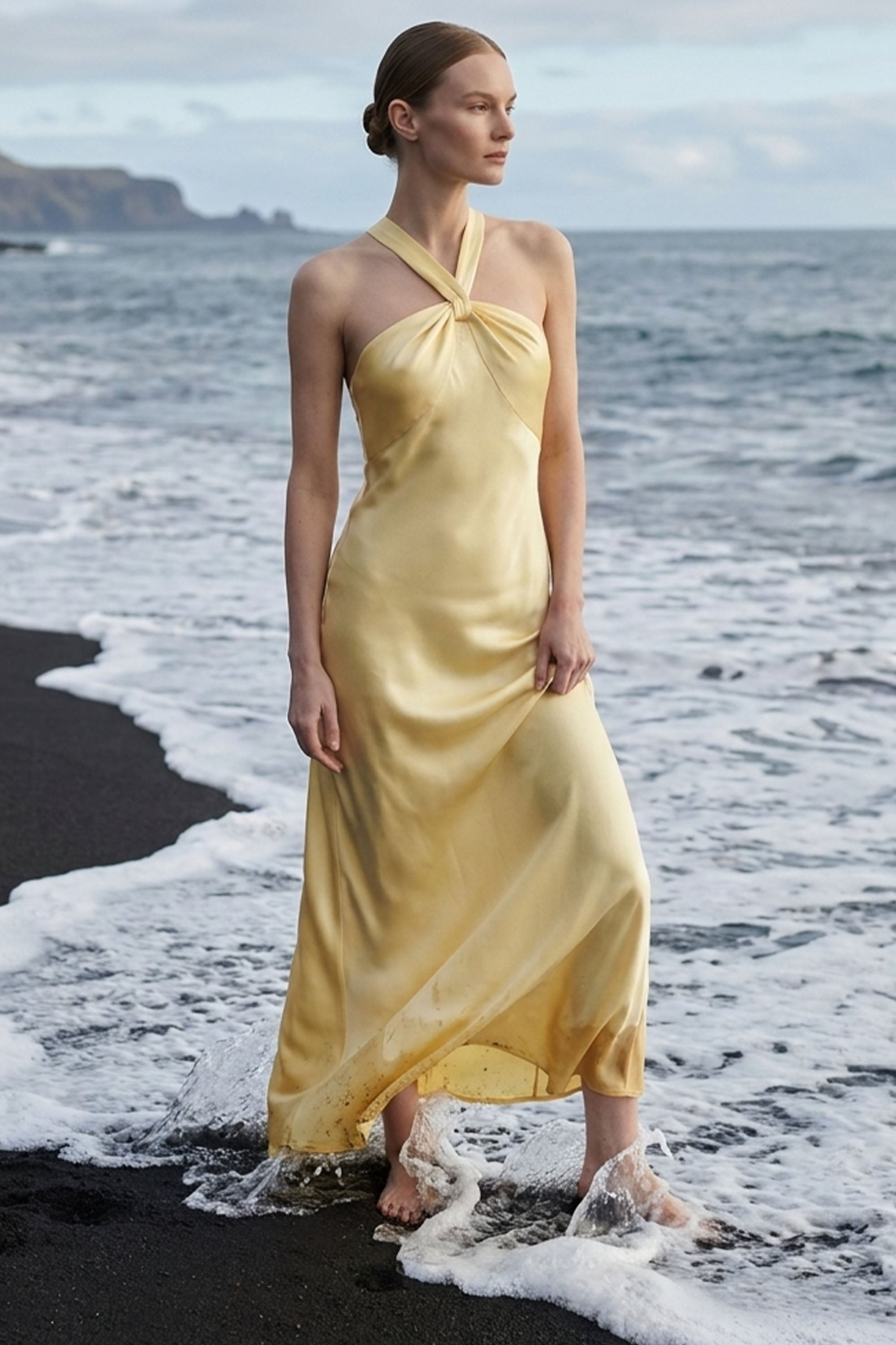 Solene Buttermilk Satin Maxi Dress | JewelClues