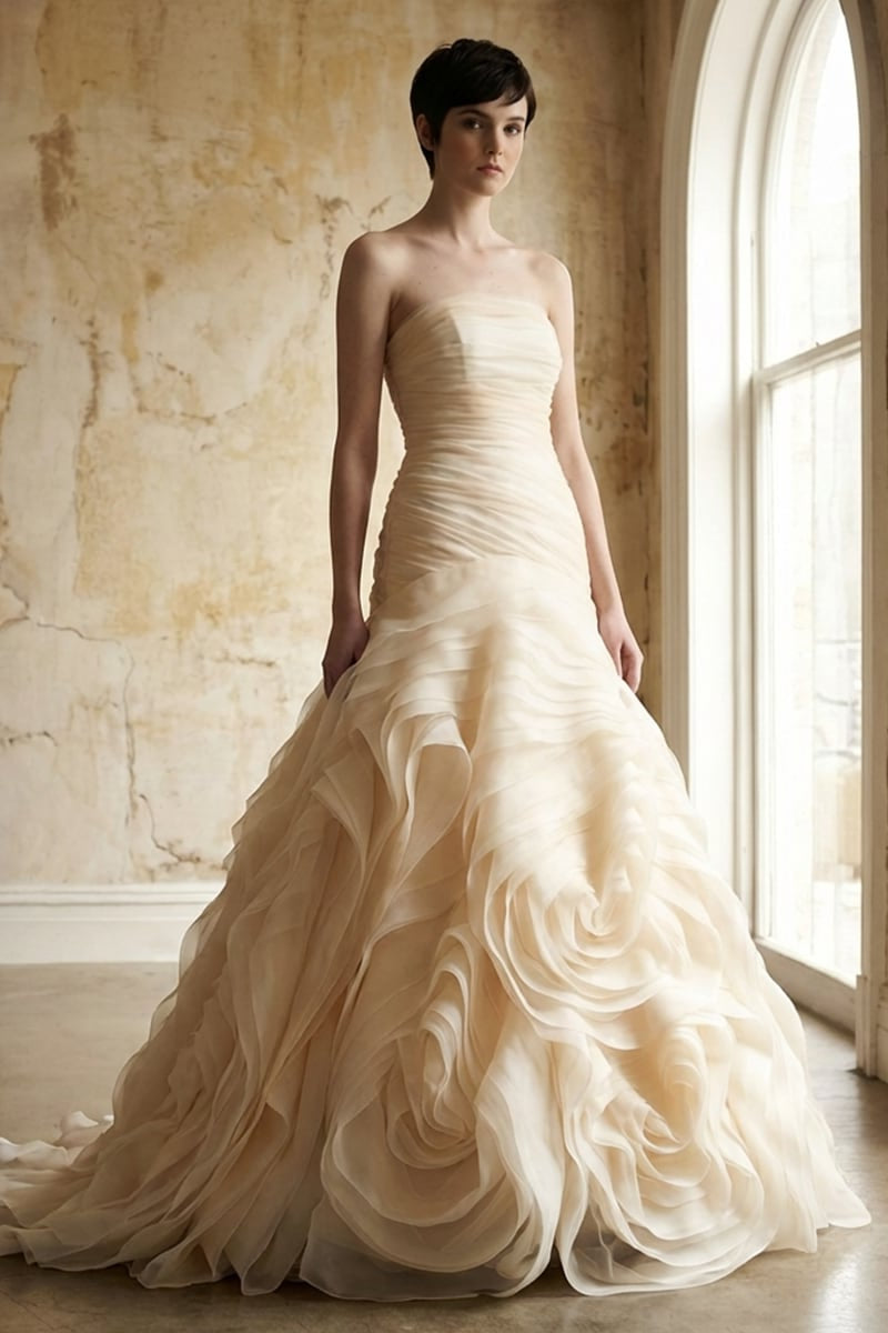 Sophia Strapless Organza Gown | JewelClues #color_beige