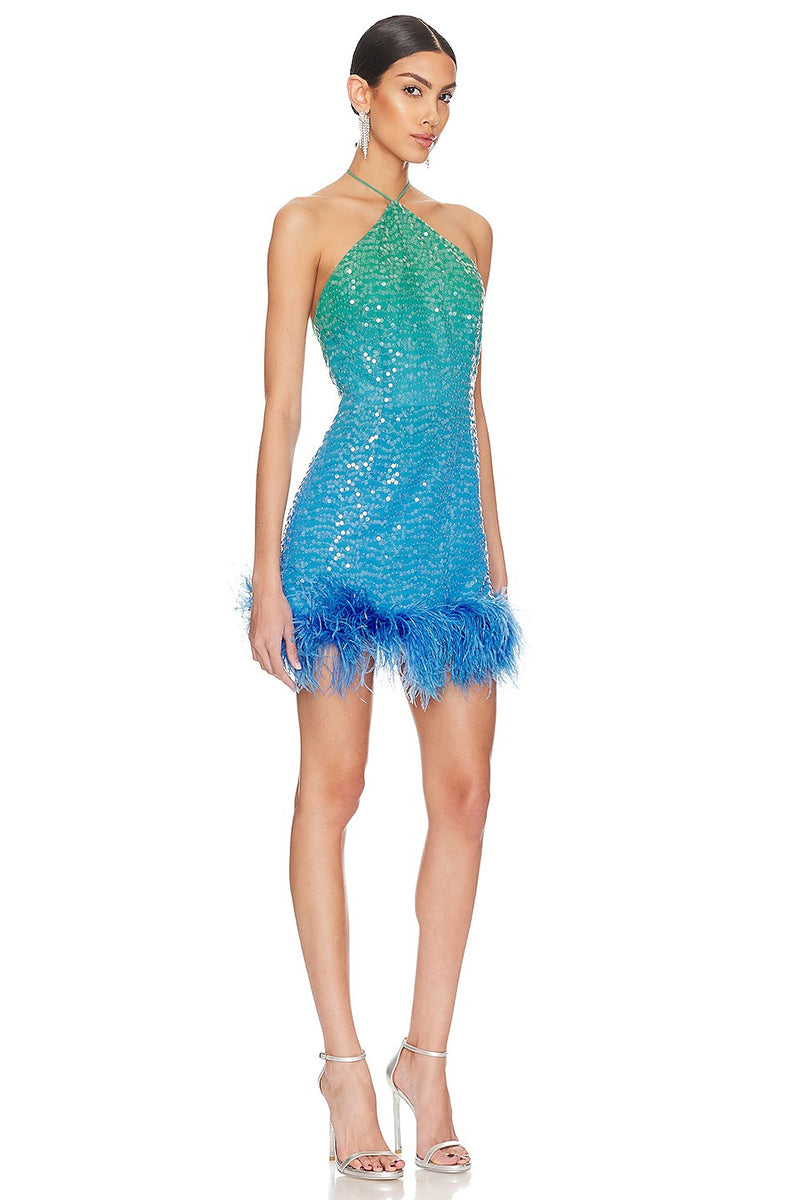 Sparkling Desire Feather Trim Sequin Mini Dress | Jewelclues