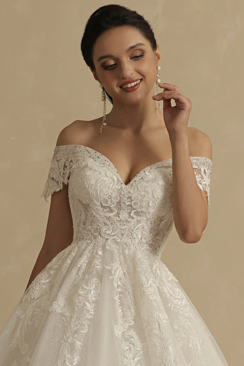 Sparkling Romance Off-the-Shoulder Wedding Dress | Jewelclues