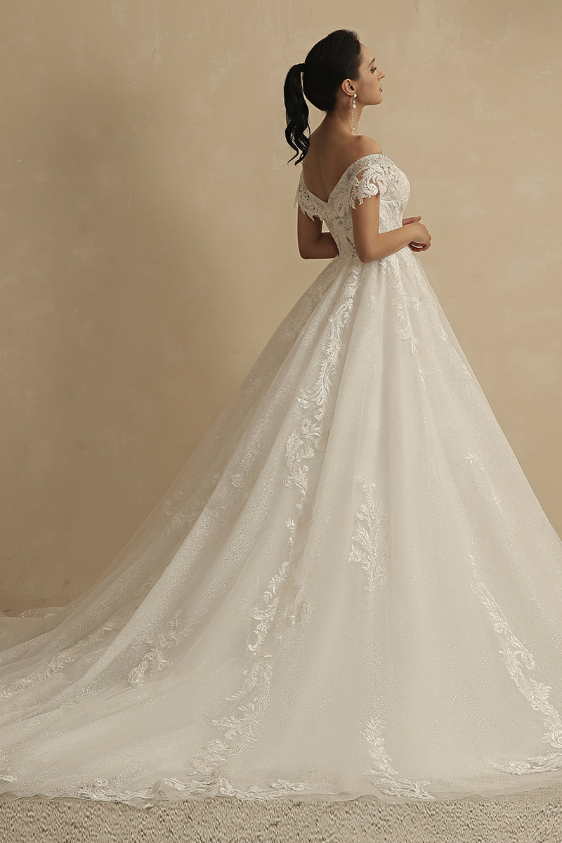 Sparkling Romance Off-the-Shoulder Wedding Dress | Jewelclues