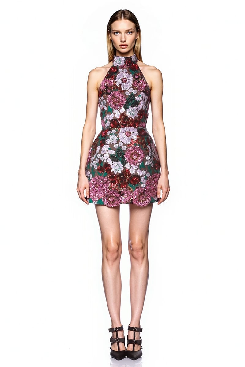 Starlit Bloom 3D Sequin Mini Dress | Jewelclues