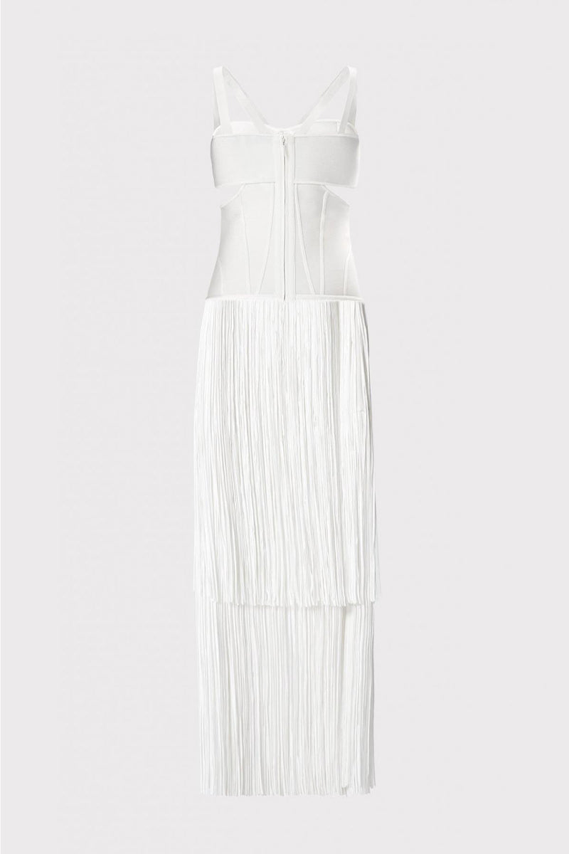 Color_White | Stunning Allure Fringe Maxi Dress | Jewelclues