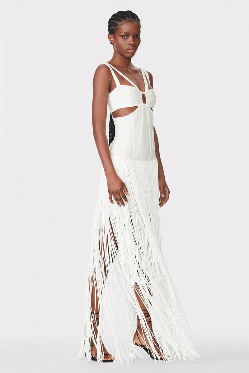 Color_White | Stunning Allure Fringe Maxi Dress | Jewelclues