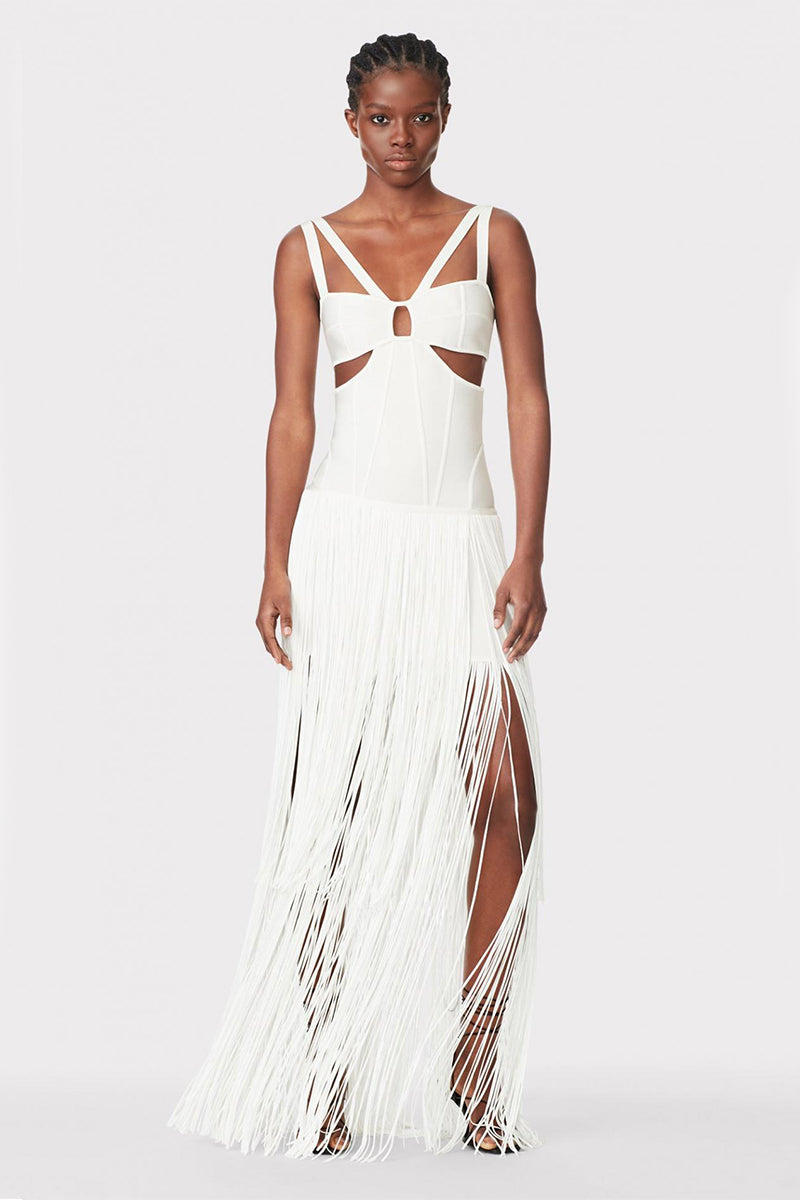 Stunning Allure Fringe Maxi Dress | Jewelclues | #color_white