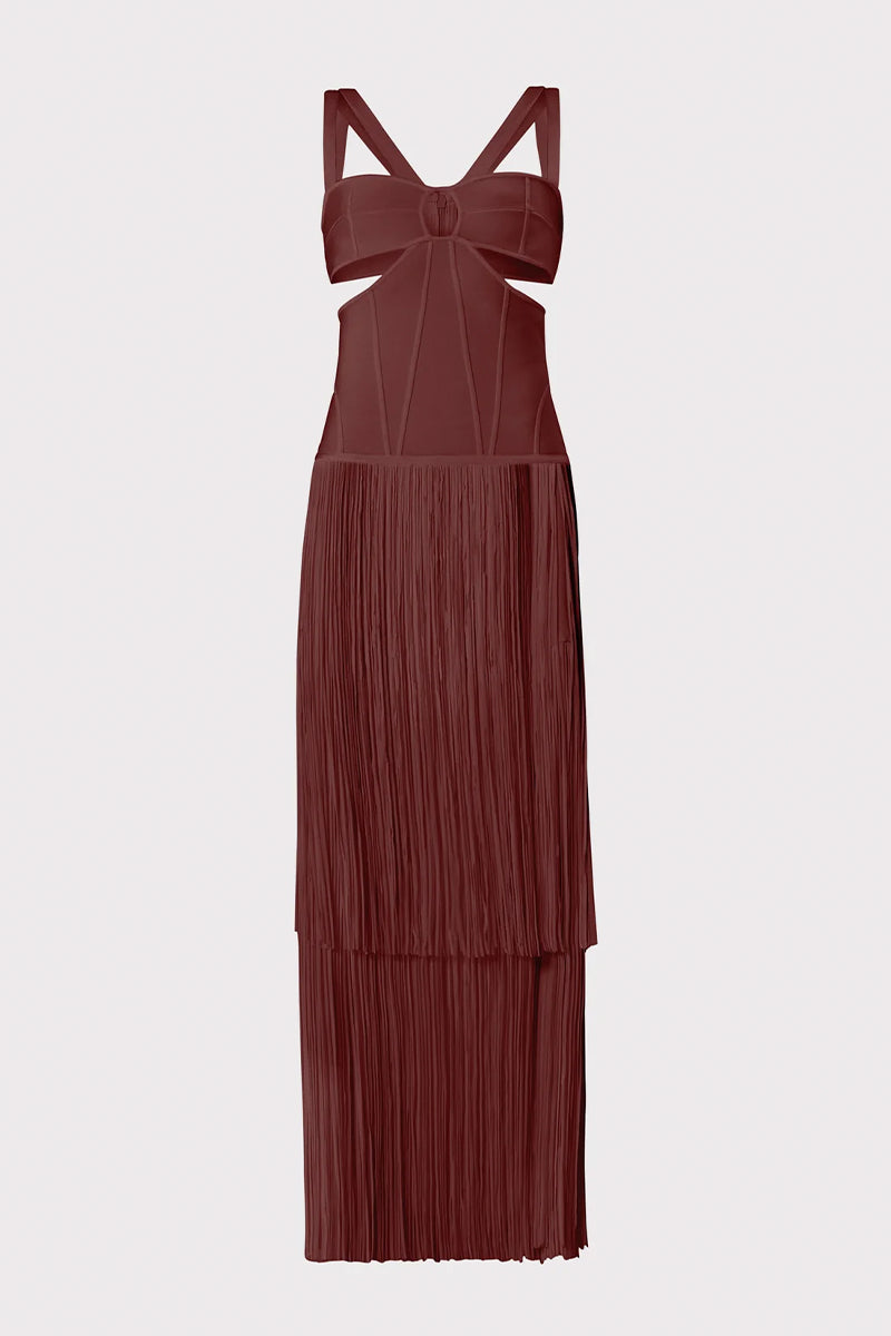 Color_Auburn | Stunning Allure Fringe Maxi Dress | Jewelclues