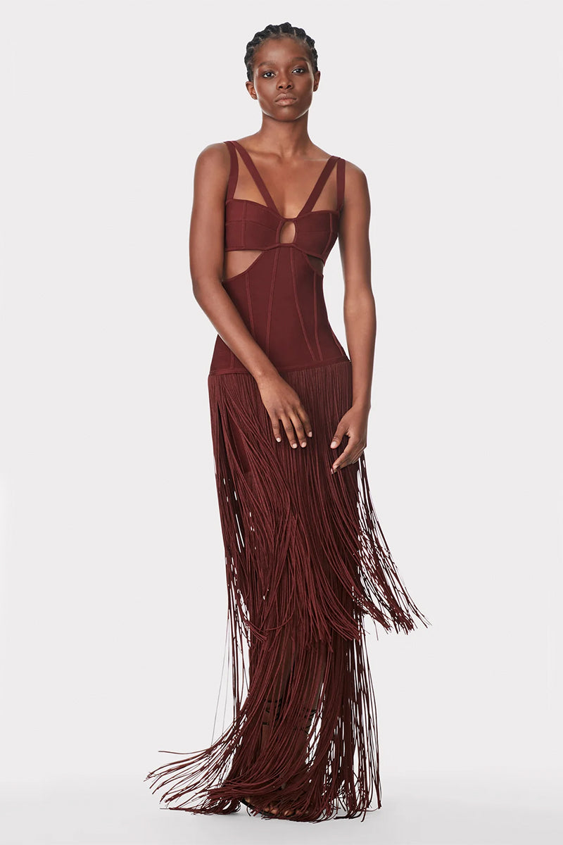 Color_Auburn | Stunning Allure Fringe Maxi Dress | Jewelclues