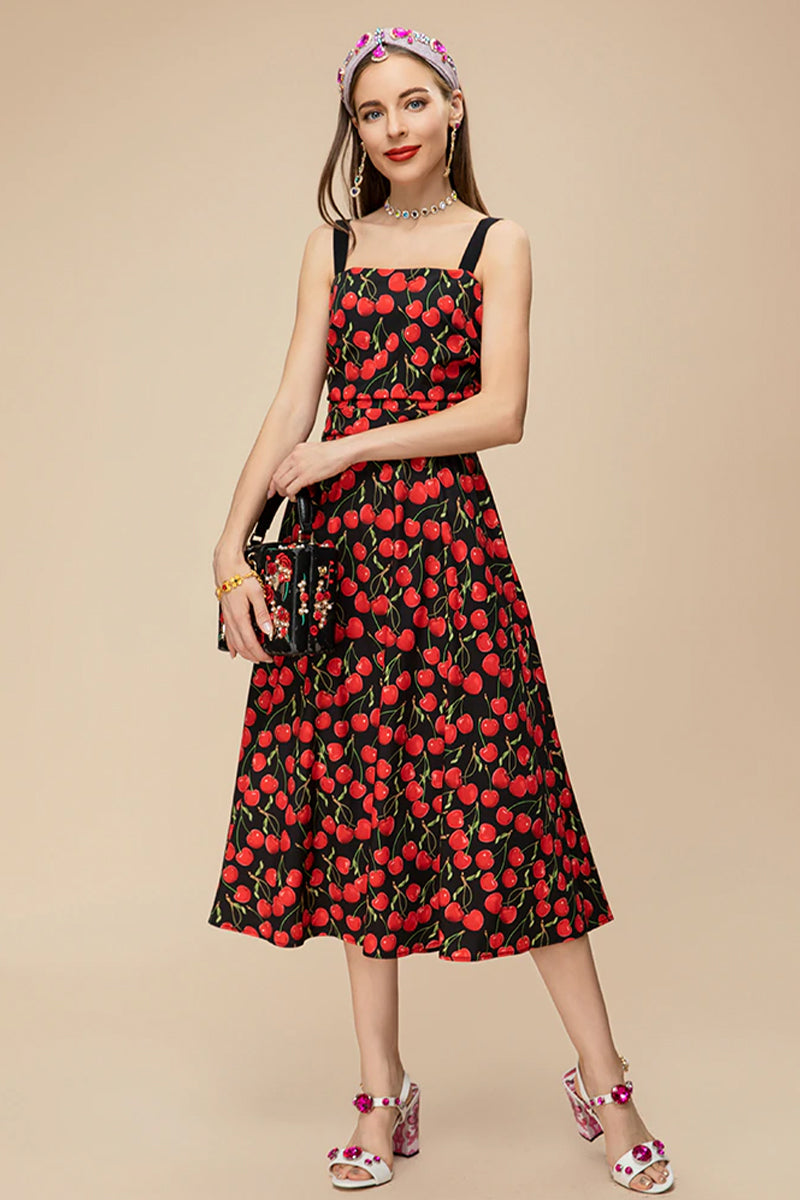Stunning Soiree Cherry Print Midi Dress | Jewelclues