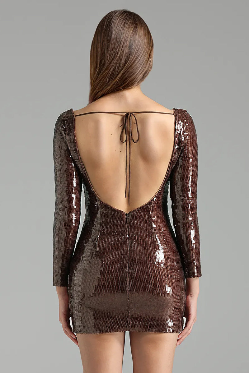 Sultry Evening Long Sleeve Sequin Mini Dress | Jewelclues