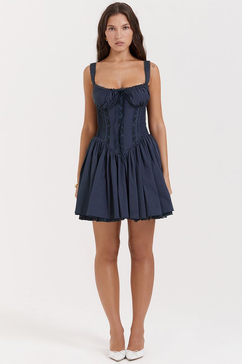 Summer Desires White Corset Mini Dress | Jewelclues | #color_navy blue