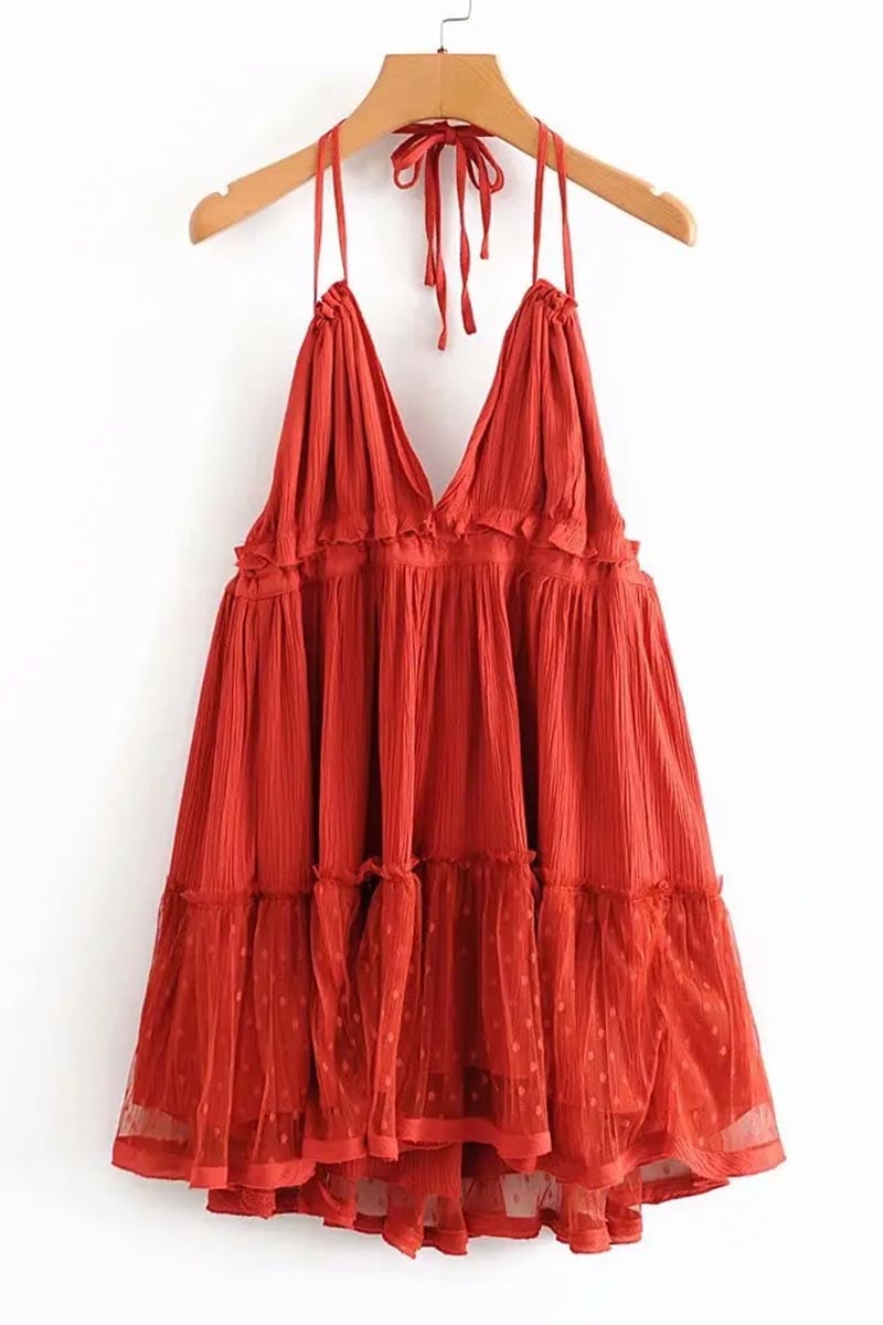 Summery Sweetness Tiered Mini Dress | Jewelclues #color_rust