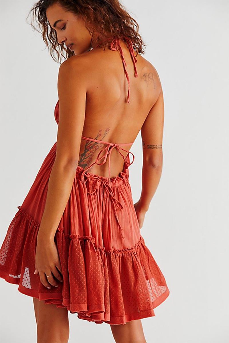 Summery Sweetness Tiered Mini Dress | Jewelclues #color_rust