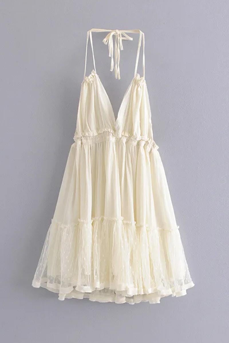 Summery Sweetness Tiered Mini Dress | Jewelclues #color_beige