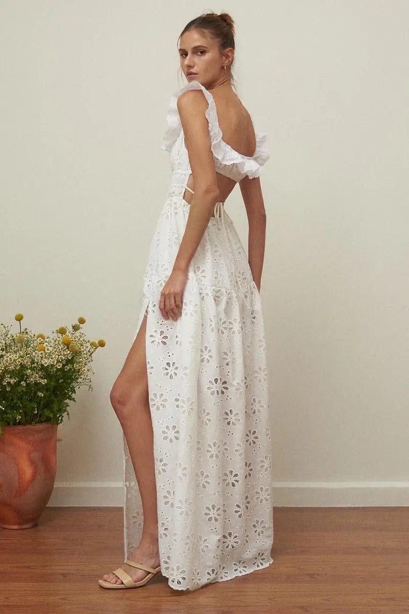 Sundrenched White Eyelet Embroidered Maxi Dress | Jewelclues