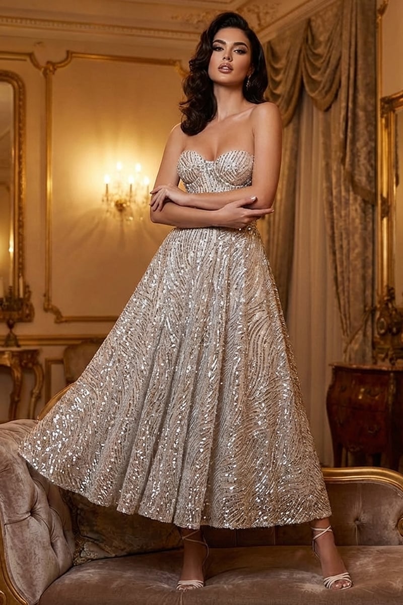 Sweet Love Sequin Strapless Midi Dress | Jewelclues