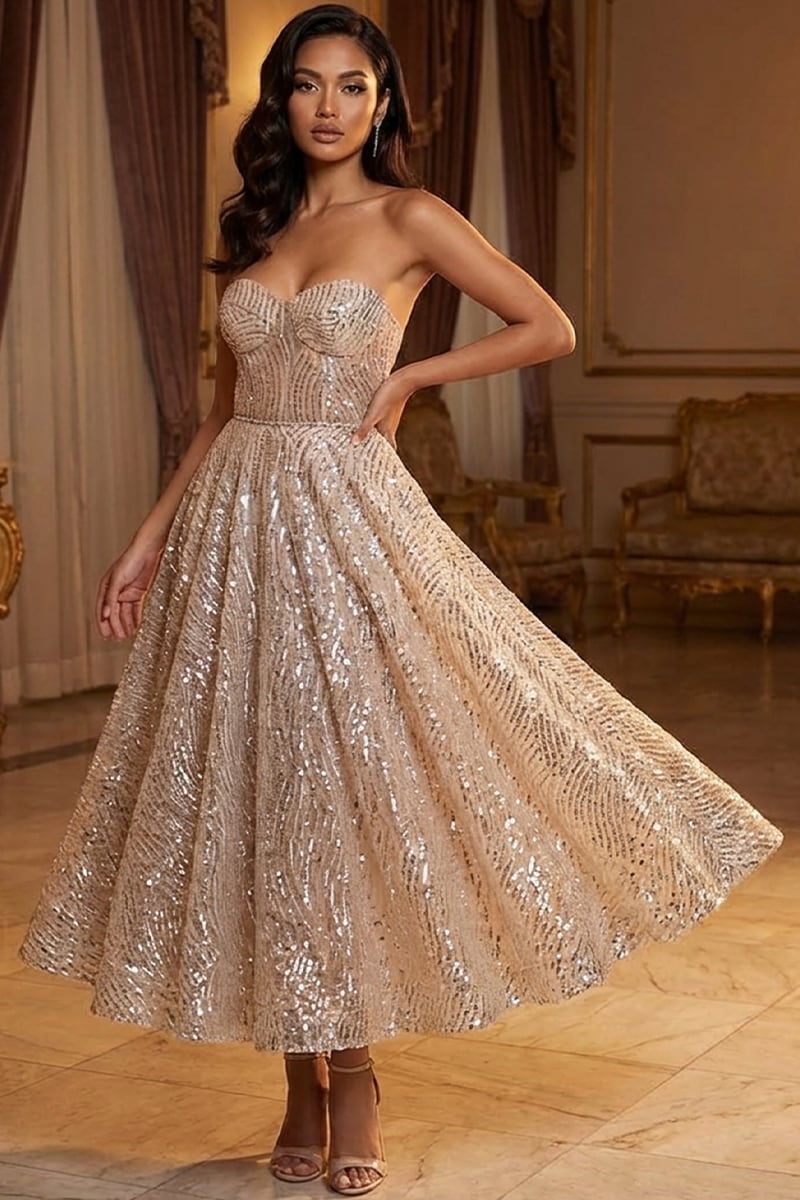 Sweet Love Sequin Strapless Midi Dress | Jewelclues