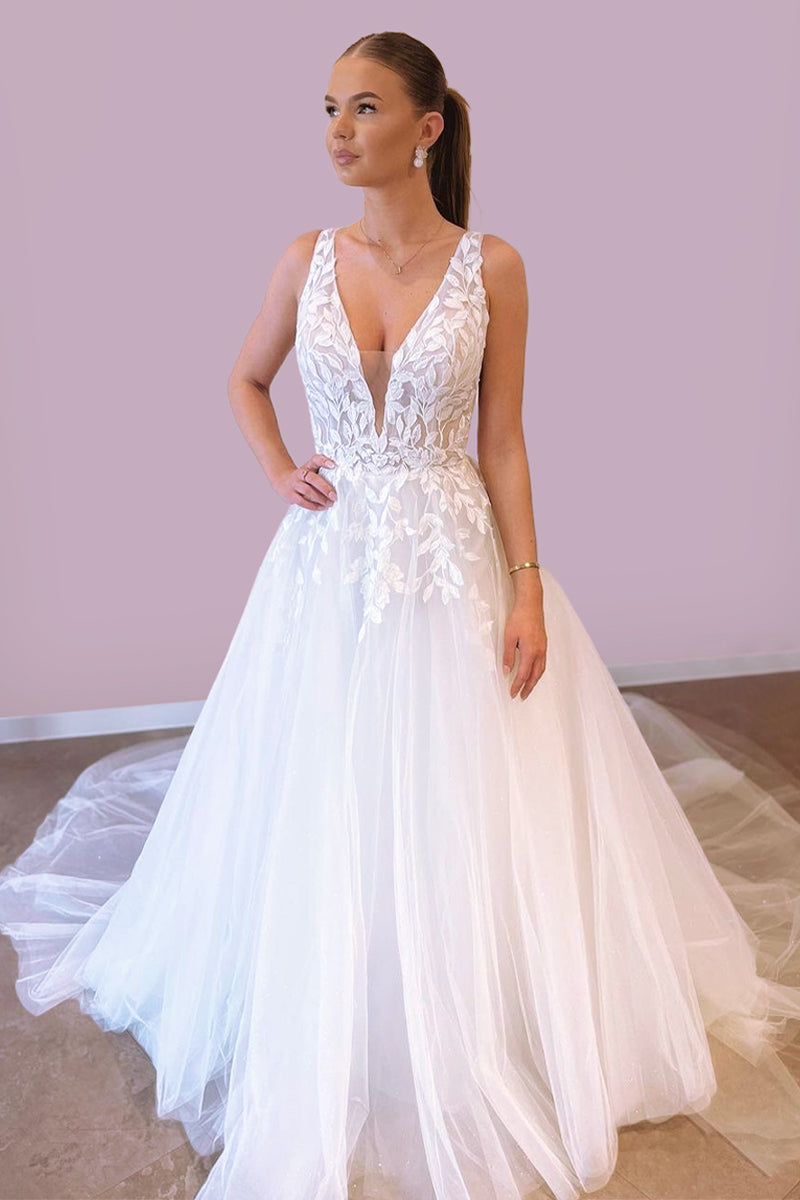 Sweetest Dream A-line Tulle Wedding Dress | Jewelclues | #color_white