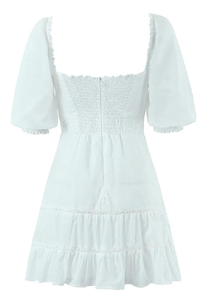 Sylvia White Puff Sleeve Mini Dress | Jewelclues