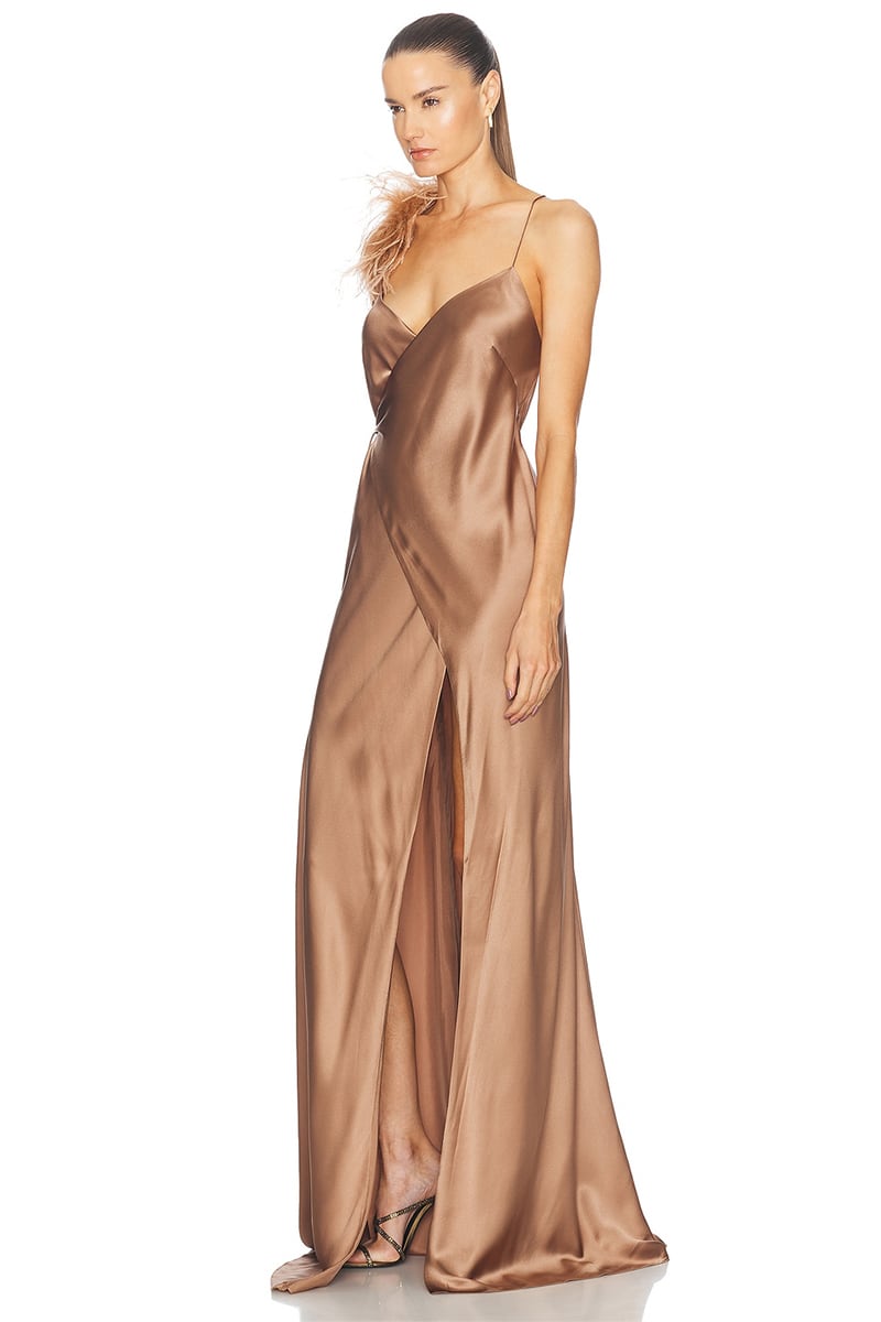 Tatev Satin Wrap Maxi Dress | Jewelclues #color_mocha