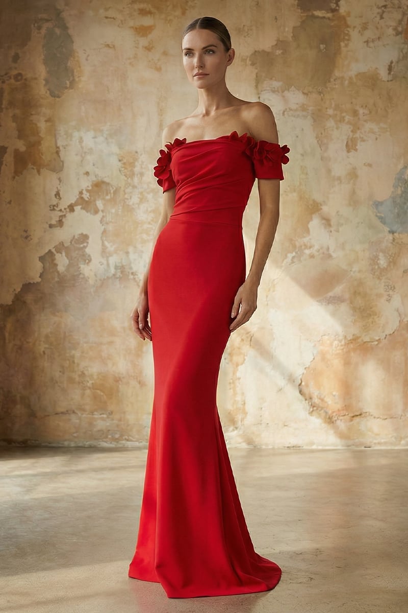 Thalia Off-the-Shoulder Maxi Dress | Jewelclues #color_red