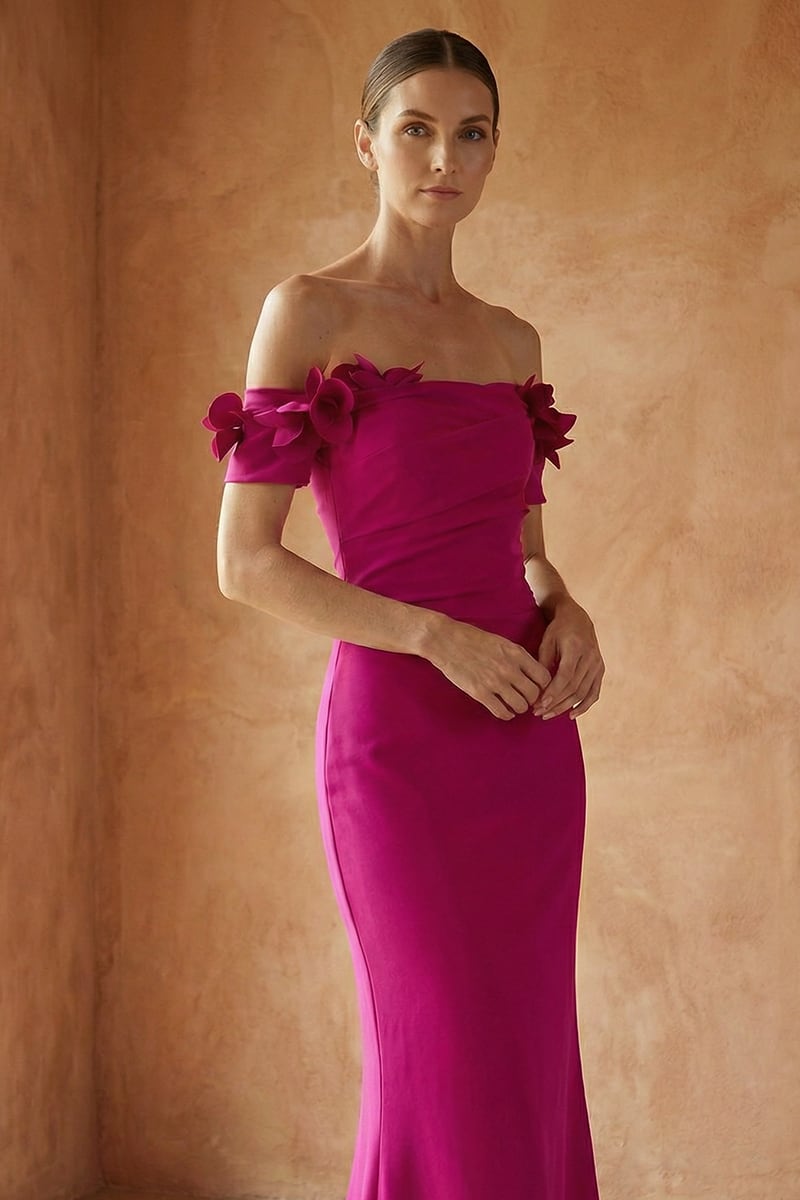 Thalia Off-the-Shoulder Maxi Dress | Jewelclues #color_fuchsia