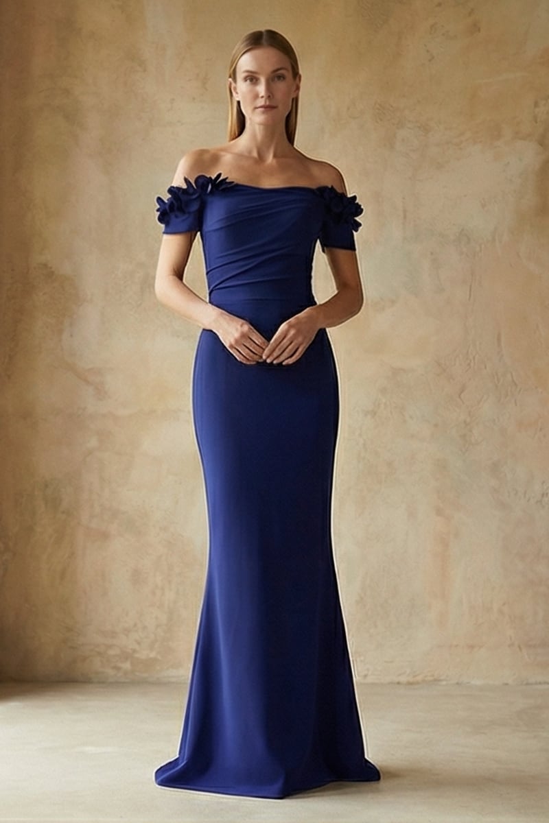 Thalia Off-the-Shoulder Maxi Dress | Jewelclues #color_navy blue