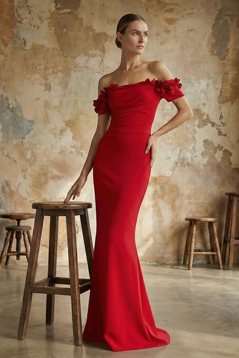 Thalia Off-the-Shoulder Maxi Dress | Jewelclues #color_red