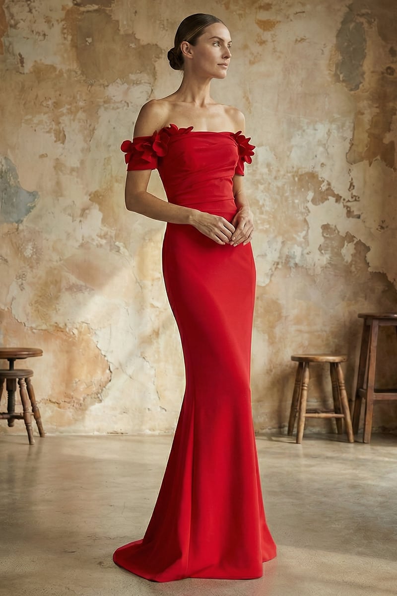 Thalia Off-the-Shoulder Maxi Dress | Jewelclues #color_red