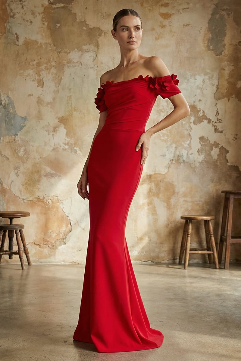 Thalia Off-the-Shoulder Maxi Dress | Jewelclues #color_red