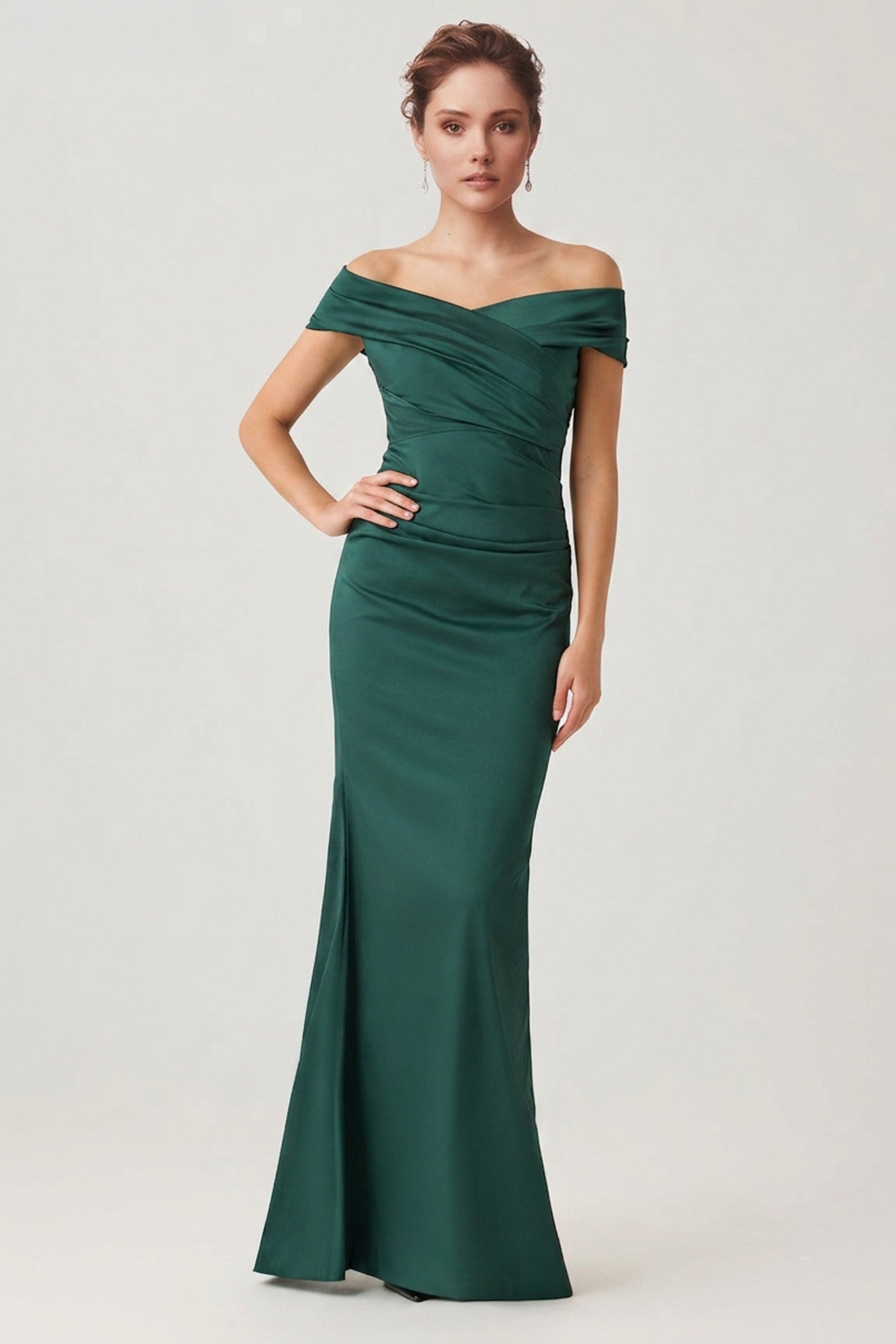 Theia Off-The-Shoulder Satin Gown | JewelClues