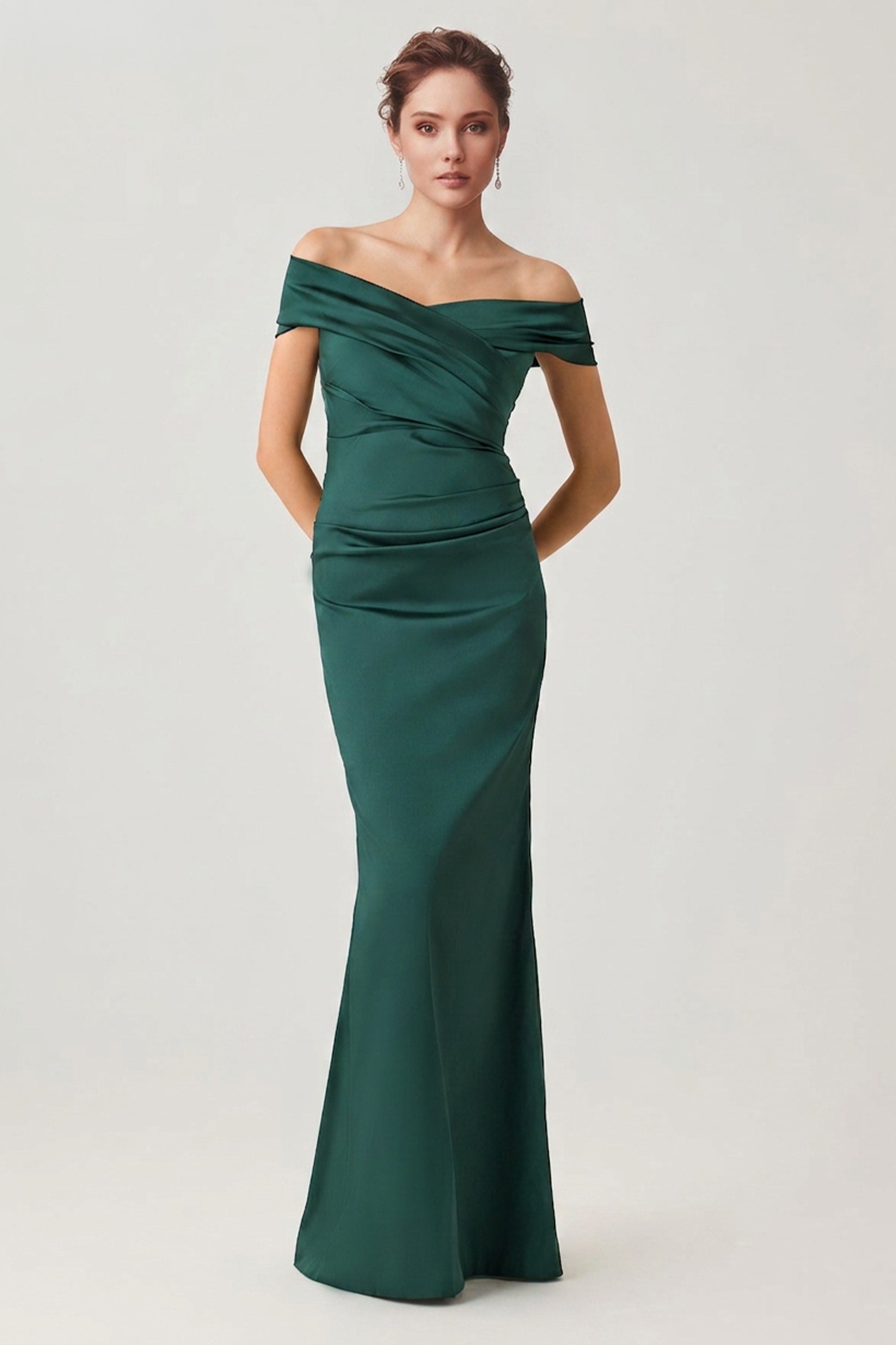Theia Off-The-Shoulder Satin Gown | JewelClues