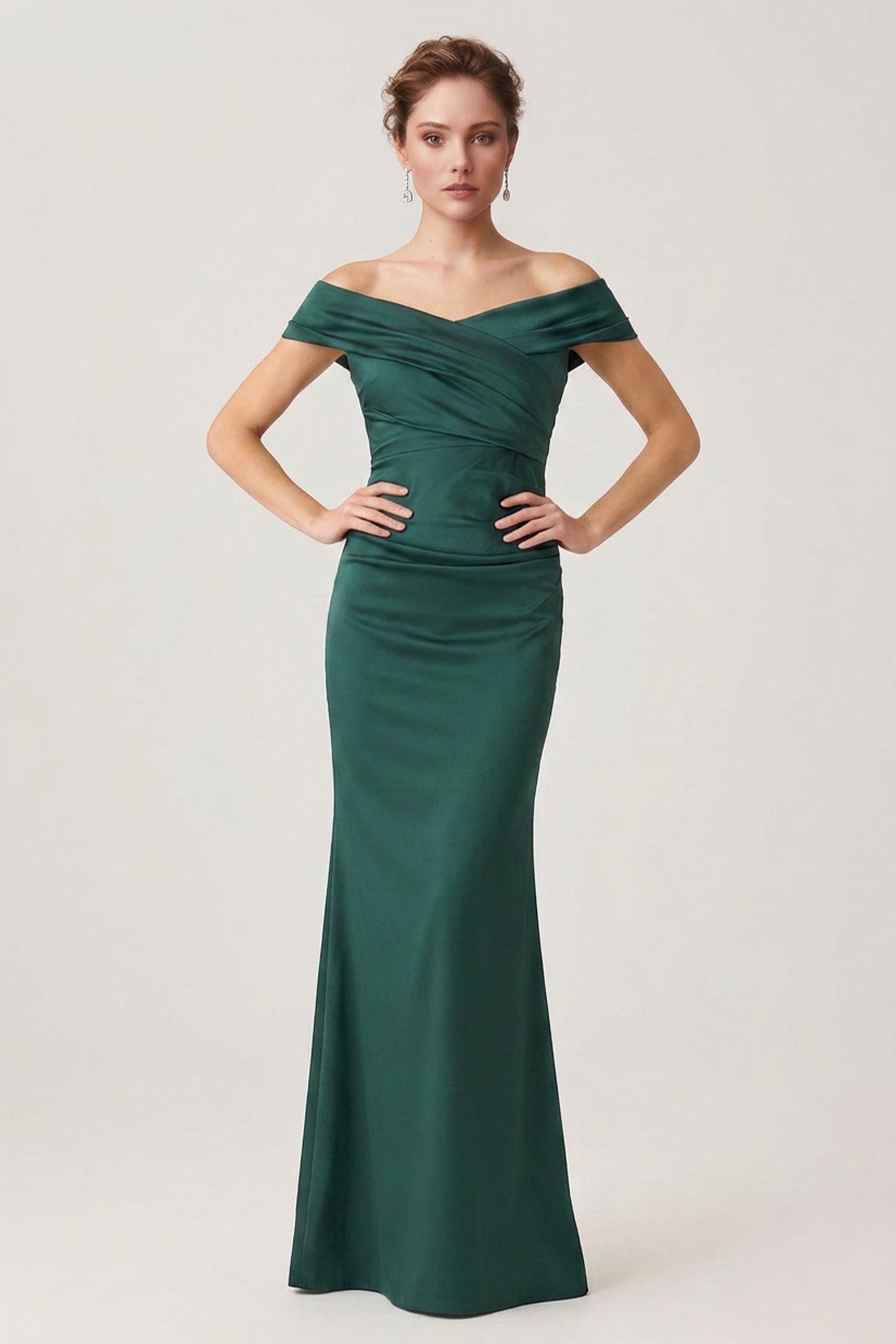 Theia Off-The-Shoulder Satin Gown | JewelClues