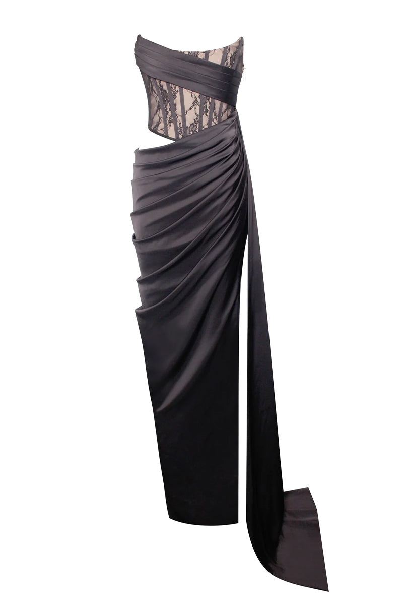 Truly Unforgettable Corset Satin Maxi Dress | Jewelclues | #color_black
