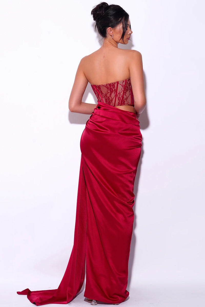 Color_Claret | Truly Unforgettable Corset Satin Maxi Dress | Jewelclues