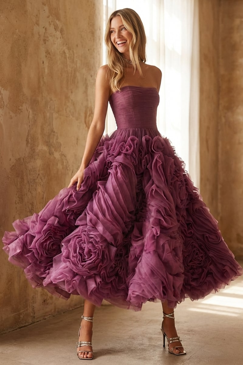 Unreal Sensibility Strapless Midi Dress | Jewelclues | #color_wine