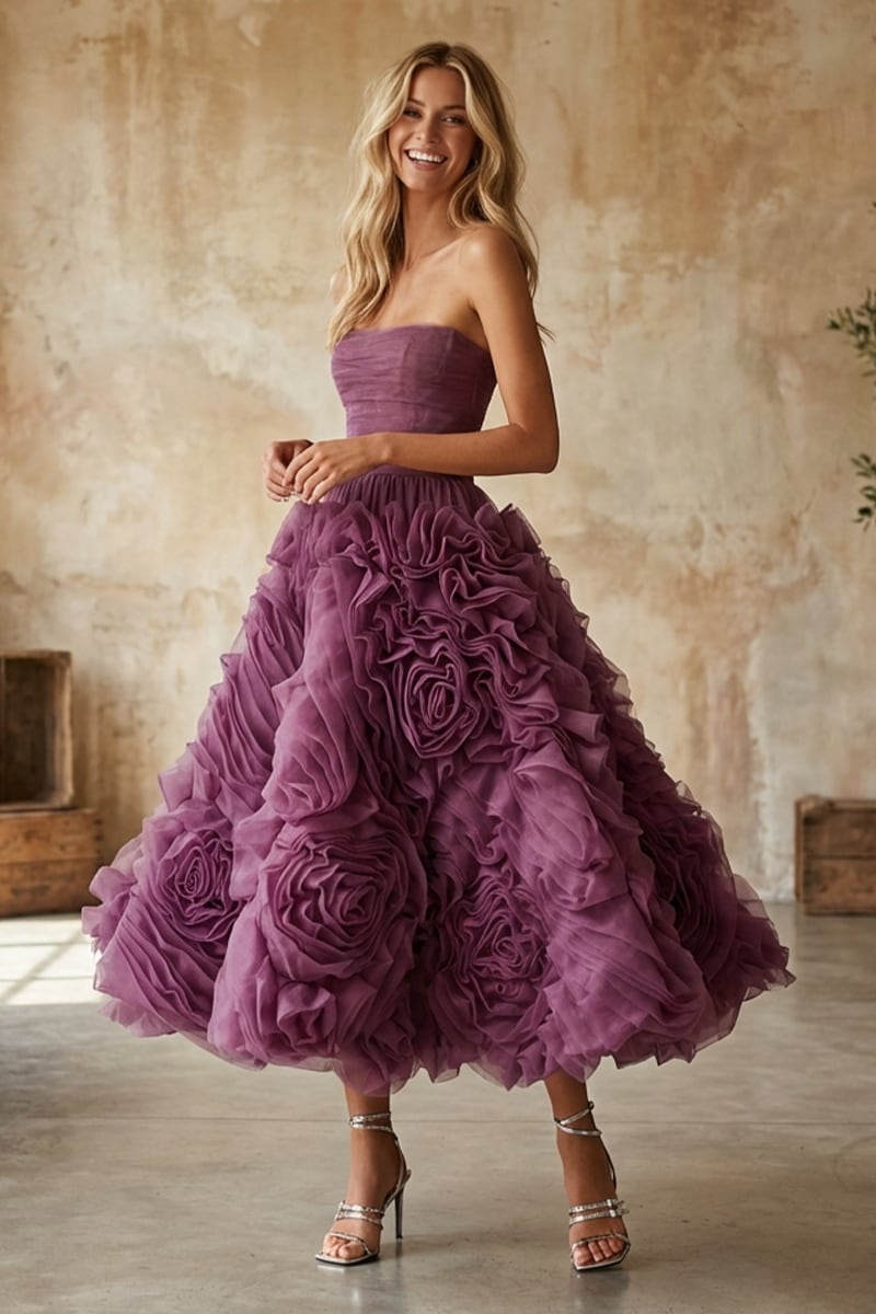 Unreal Sensibility Strapless Midi Dress | Jewelclues | #color_wine